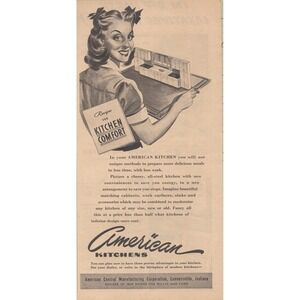 American Kitchens Connersville IN Steel Cabinet Mid Century Modern Print Ad 1945